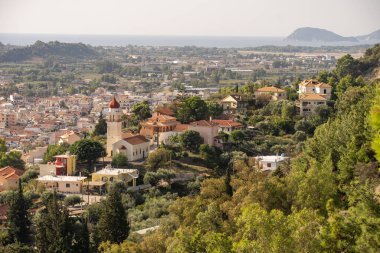 Zakynthos limanı Bochali bakış açısından, Yunanistan. Zakynthos şehri. Yunanistan 'ın Zante Zakynthos kentinin Panoraması.