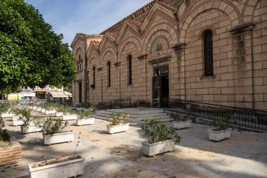 Zakynthos kasabasındaki kilise, Yunanistan. Zakynthos şehri. Kilise, Zante 'deki kale, Zakynthos. Yunan Kilisesi.