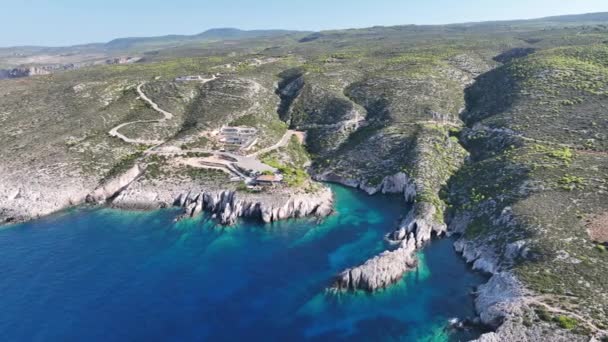Aerial Drone View Porto Limnionas Beach Zakynthos Island Greece Porto — Stock video