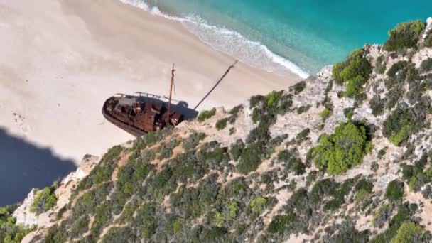 Vue Aérienne Par Drone Plage Navagio Sur Île Zante Grèce — Video