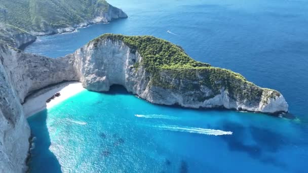 Vista Aérea Playa Navagio Isla Zakynthos Grecia Naufragio Playa Isla — Vídeo de stock