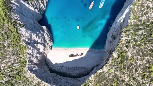 Aerial Drone View Navagio Beach Zakynthos Island Greece Shipwreck Beach — Stock Video