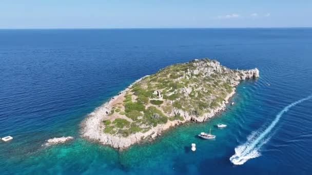 Aerial Drone Photo Agios Nikolaos Small Port Island Zante Port — Stock Video