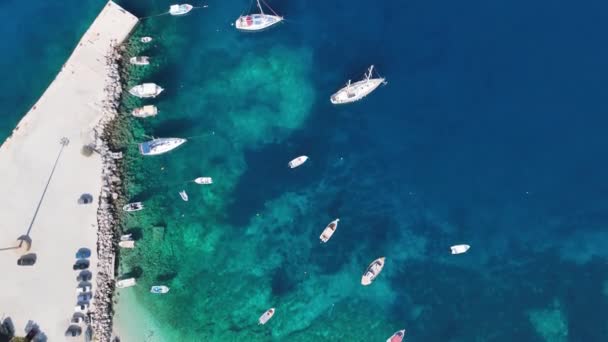 Aerial Drone Photo Agios Nikolaos Small Port Island Zante Port — Stock Video