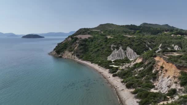 Vista Aérea Drones Das Formações Arenito Branco Praia Gerakas Zakynthos — Vídeo de Stock