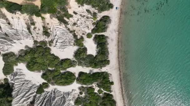 Αεροφωτογραφία Drone Των Σχηματισμών White Sandstone Και Gerakas Beach Ζάκυνθος — Αρχείο Βίντεο