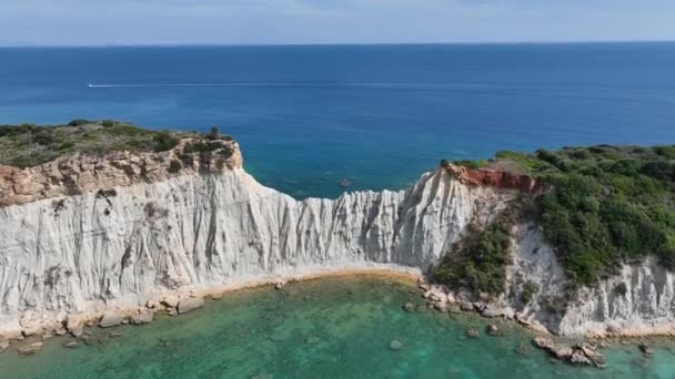 Vista Aérea Del Dron Mordedura Jason Isla Zakinthos Grecia Playa — Vídeo de stock