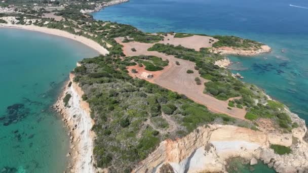 Vista Aérea Drone Mordida Jason Ilha Zakinthos Grécia Praia Gerakas — Vídeo de Stock