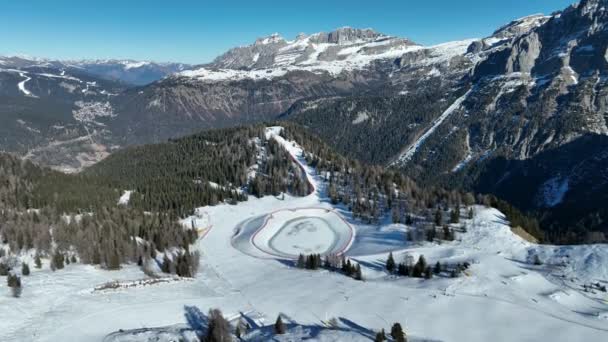 Talya Daki Dolomit Alplerinde Hava Aracı Kış Görüntüsü Kışın Güneşli — Stok video