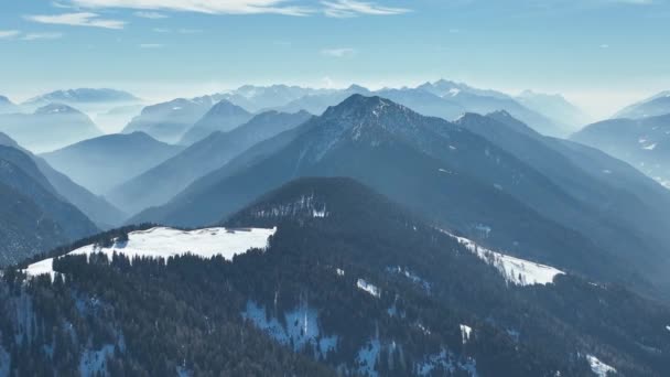 Drone Aéreo Vista Inverno Sobre Dolomitas Alpes Itália Pinzolo Inverno — Vídeo de Stock