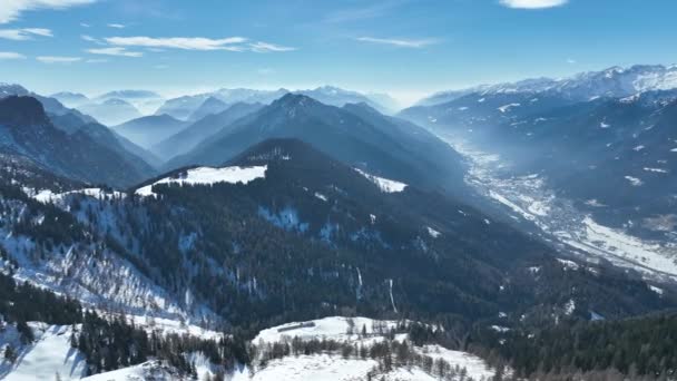 Avión Tripulado Vista Invierno Los Alpes Dolomitas Italia Pinzolo Invierno — Vídeo de stock