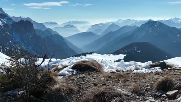 Aerial Drone Winter View Dolomites Alps Italy Pinzolo Winter Sunny — Stock Video