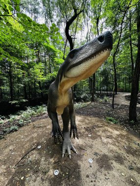 Archozaur dinosaur. Realistic figure of an Archozaur dinosaur inforest park in Kazimierz Sosnowiec. Prehistoric predator fascinating element of the landscape. Wawel Dragon. Dragon from Lisowice. clipart