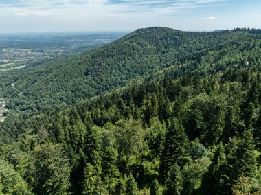 Beskid summer mountains panorama. Stunning aerial drone view of summer green forests in the Beskids, Bielsko Biala, Magurka Wilkowicka. Shelter on Magurka Wilkowicka. clipart