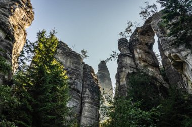 Adrspach Teplice Ulusal Parkı yıkılıyor. Merkez Sudetlerdeki Adrspach Teplice Kayalıkları Tepe Dağları Masa Dağları 'nın bir kısmını oluşturur. Çek Cumhuriyeti, Adrspach 'taki güzel kireçtaşı kumtaşları kayalar. 