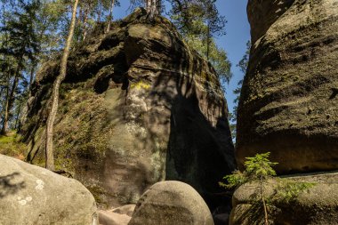 Adrspach Teplice Ulusal Parkı yıkılıyor. Merkez Sudetlerdeki Adrspach Teplice Kayalıkları Tepe Dağları Masa Dağları 'nın bir kısmını oluşturur. Çek Cumhuriyeti, Adrspach 'taki güzel kireçtaşı kumtaşları kayalar. 