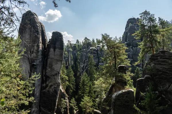 Adrspach Teplice Ulusal Parkı yıkılıyor. Merkez Sudetlerdeki Adrspach Teplice Kayalıkları Tepe Dağları Masa Dağları 'nın bir kısmını oluşturur. Çek Cumhuriyeti, Adrspach 'taki güzel kireçtaşı kumtaşları kayalar. 