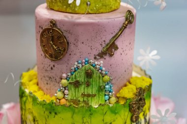 Artistic colorful handmade chocolate cakes. Cakes with a lot of artistic details. Characters on cakes. Realistic handmade cake clipart