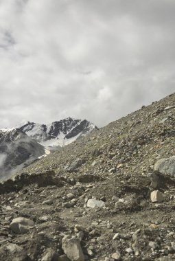 Glacier view in Darcha-Padum road with clouds in summer season.