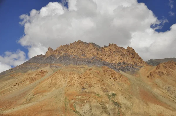 Brown rocky mountain with cloudy sky on the way of Darcha-Padum road, Ladakh, INDIA