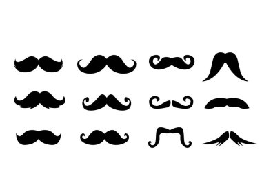 Mustache Collection Icon Vector illustration. man mustaches type beard icon symbol. puppy sign, emblem isolated on white background, Flat style for graphic and web design, Silhouette, logo. EPS10 