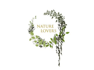 Floral Ring Wreath element with leaves and berries, round frame, floral circle Vector illustration. For wedding invitations, greeting cards, awards, heraldry, nobility, Nature cartoon branch of flower