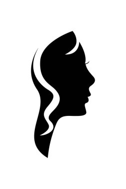 Basit bir kadın yüzü. Profilde güzel bir kadın yüzü var. Basit yüz logosu