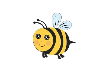 Şirin Arı Maskot Vektörü çizimi. Arı çizgi filminin uçan sembolü. Bal arısı kabı işareti, beyaz arkaplanda izole edilmiş amblem, grafik ve web tasarımı için düz stil