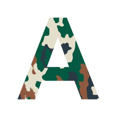 İngilizce alfabe harfi A, haki biçimi beyaz arkaplanda izole edilmiş - Vektör illüstrasyonu