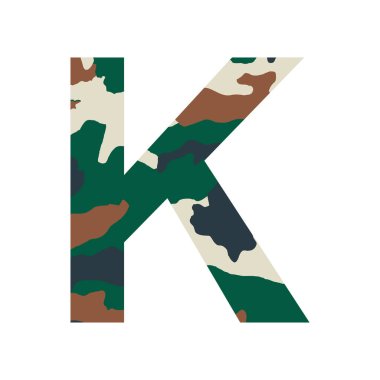 İngilizce alfabe harfi K, haki biçimi beyaz arkaplanda izole edilmiş - Vektör illüstrasyonu