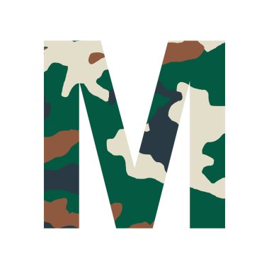 İngilizce alfabe harfi M, haki rengi beyaz arkaplan üzerinde izole edilmiş - Vektör illüstrasyonu