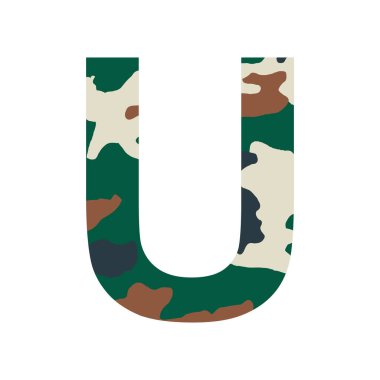 İngilizce alfabe harfi U, haki rengi beyaz arkaplan üzerinde izole edilmiş - Vektör illüstrasyonu