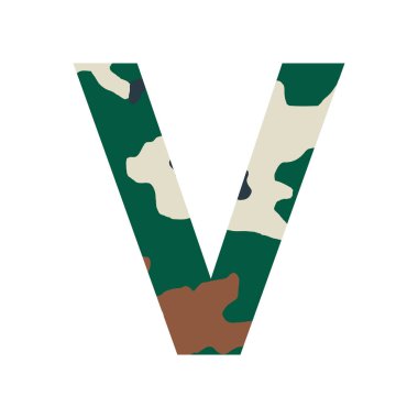 İngilizce alfabe harfi V, haki rengi beyaz arkaplanda izole edilmiş - Vektör illüstrasyonu