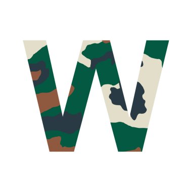 İngilizce alfabe harfi W, haki biçimi beyaz arkaplanda izole edilmiş - Vektör illüstrasyonu