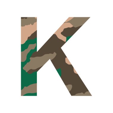 İngilizce alfabe harfi K, haki biçimi beyaz arkaplanda izole edilmiş - Vektör illüstrasyonu