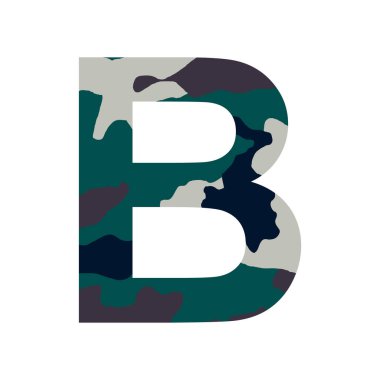 İngilizce alfabe harfi B, haki biçimi beyaz arkaplanda izole edilmiş - Vektör illüstrasyonu