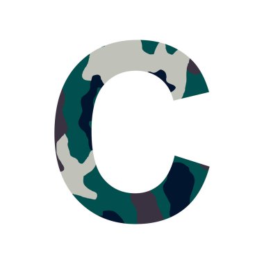 İngilizce alfabe harfi C, haki biçimi beyaz arkaplanda izole edilmiş - Vektör illüstrasyonu