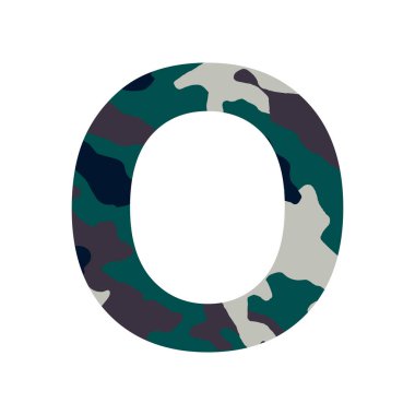 İngilizce alfabe harfi O, haki biçimi beyaz arkaplan üzerinde izole - Vektör illüstrasyonu