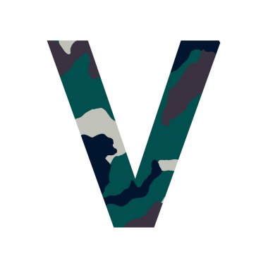 İngilizce alfabe harfi V, haki rengi beyaz arkaplanda izole edilmiş - Vektör illüstrasyonu