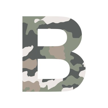 İngilizce alfabe harfi B, haki biçimi beyaz arkaplanda izole edilmiş - Vektör illüstrasyonu