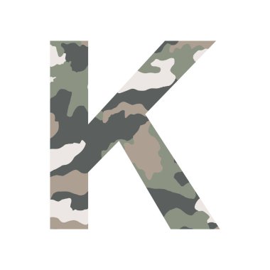 İngilizce alfabe harfi K, haki biçimi beyaz arkaplanda izole edilmiş - Vektör illüstrasyonu