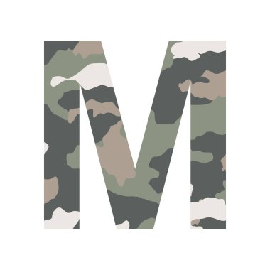 İngilizce alfabe harfi M, haki rengi beyaz arkaplan üzerinde izole edilmiş - Vektör illüstrasyonu