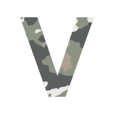 İngilizce alfabe harfi V, haki rengi beyaz arkaplanda izole edilmiş - Vektör illüstrasyonu