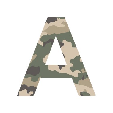 İngilizce alfabe harfi A, haki biçimi beyaz arkaplanda izole edilmiş - Vektör illüstrasyonu