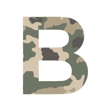 İngilizce alfabe harfi B, haki biçimi beyaz arkaplanda izole edilmiş - Vektör illüstrasyonu