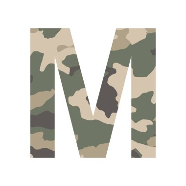İngilizce alfabe harfi M, haki rengi beyaz arkaplan üzerinde izole edilmiş - Vektör illüstrasyonu