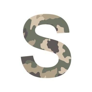 İngilizce alfabe harfi S, haki rengi beyaz arkaplanda izole edilmiş - Vektör illüstrasyonu