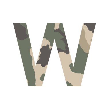 İngilizce alfabe harfi W, haki biçimi beyaz arkaplanda izole edilmiş - Vektör illüstrasyonu