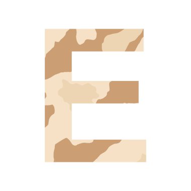 İngilizce alfabe harfi E, haki rengi beyaz arkaplanda izole edilmiş - Vektör illüstrasyonu