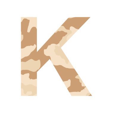 İngilizce alfabe harfi K, haki biçimi beyaz arkaplanda izole edilmiş - Vektör illüstrasyonu